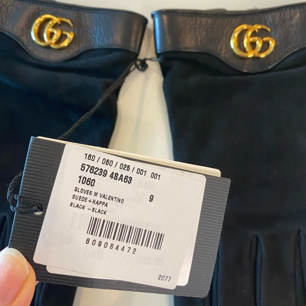 Gucci Gloves Black Leather & Cashmere